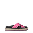 Pink Fabric SlippersDescription: The product with MPN FC52ES194F7427 and code F70128 fabric in fuchsia is a slippers and clogs designed by Kenzo. It has features like side logo. Additional Info: Style: Casual Materials: Fabric Shoe sole: Rubber Heel heigh