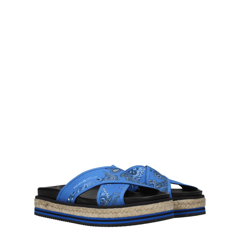Blue Fabric SlippersDescription: The product with MPN FC52ES194F7471 and code F70128 fabric in blue is a slippers and clogs designed by Kenzo. It has features like side logo. Additional Info: Style: Casual Materials: Fabric Shoe sole: Rubber Heel height: