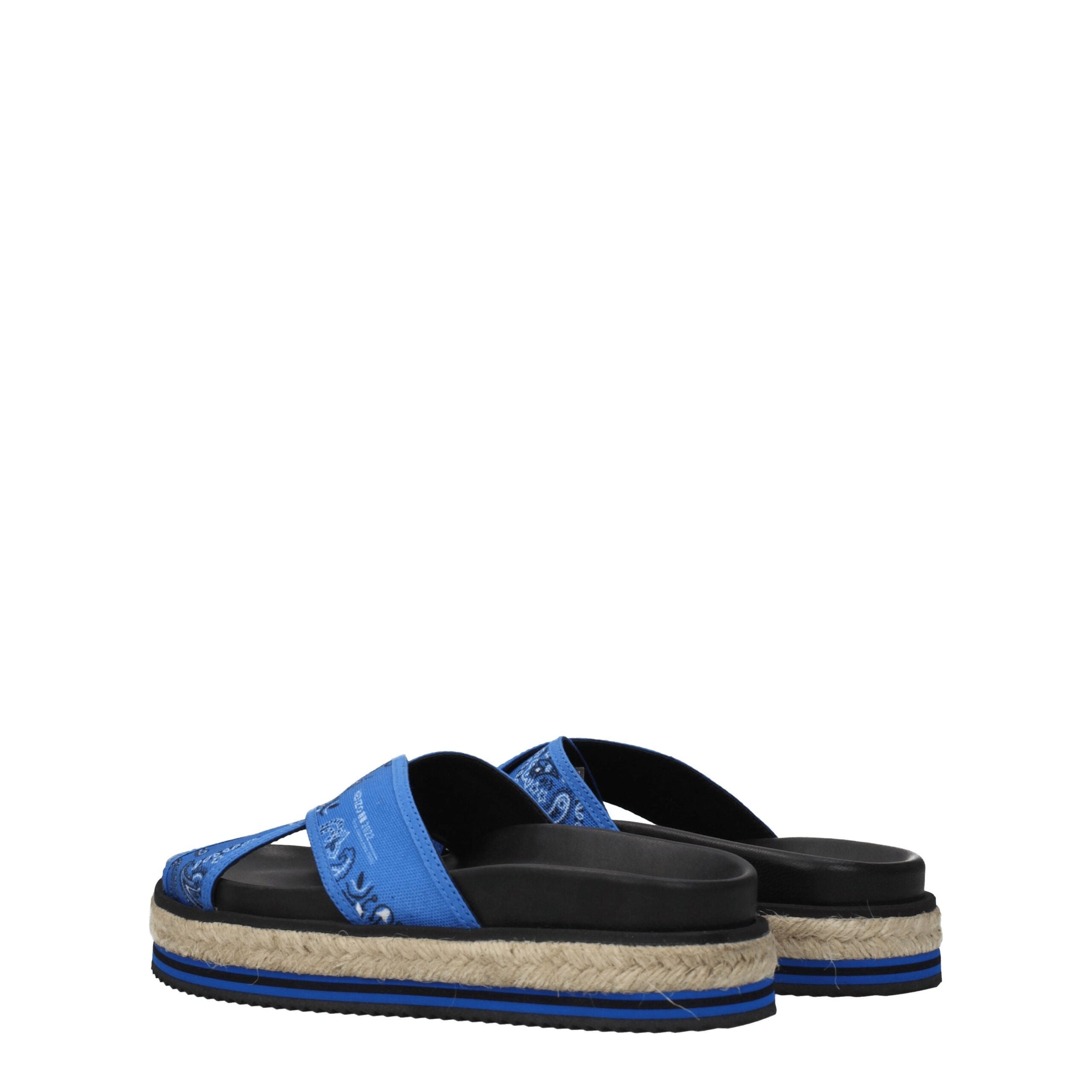 Blue Fabric SlippersDescription: The product with MPN FC52ES194F7471 and code F70128 fabric in blue is a slippers and clogs designed by Kenzo. It has features like side logo. Additional Info: Style: Casual Materials: Fabric Shoe sole: Rubber Heel height: