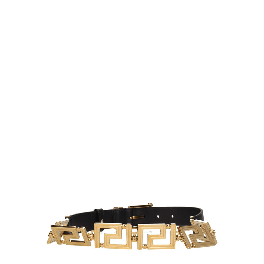Black Leather Regular BeltDescription: The product with MPN 1007417DV3T1B00V and code F75687 leather in black is a belts designed by Versace. It has features like front detail, front logo. Additional Info: Color details: Gold Style: Casual Belt height: 3.