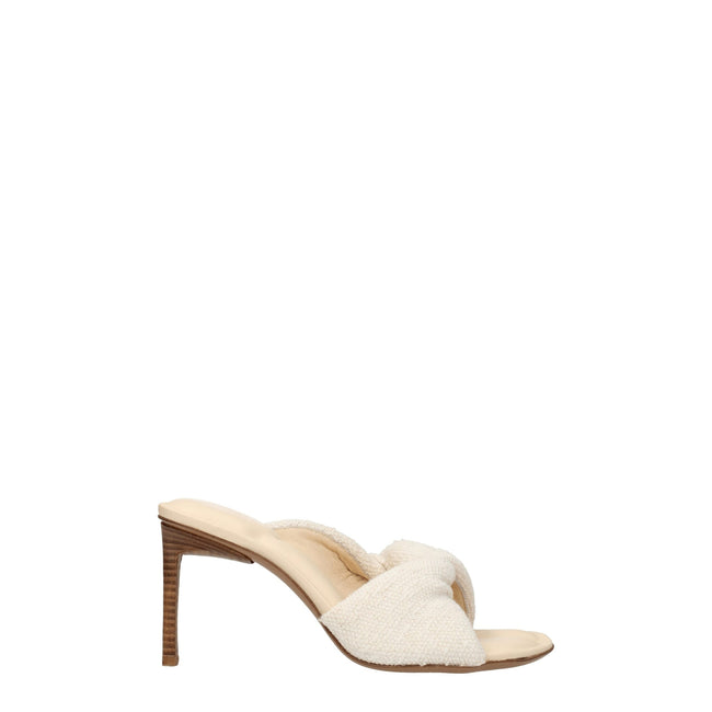 Beige Fabric Stiletto Heel SandalsDescription: The product with MPN 221FO0253078110 and code F76014 fabric in beige is a sandals designed by Jacquemus. Additional Info: Style: Vintage Materials: Fabric Shoe sole: Leather Heel height: 8.5 cm Shoe tip: Open