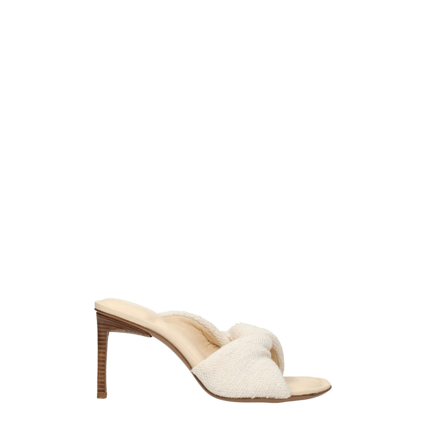 Beige Fabric Stiletto Heel SandalsDescription: The product with MPN 221FO0253078110 and code F76014 fabric in beige is a sandals designed by Jacquemus. Additional Info: Style: Vintage Materials: Fabric Shoe sole: Leather Heel height: 8.5 cm Shoe tip: Open
