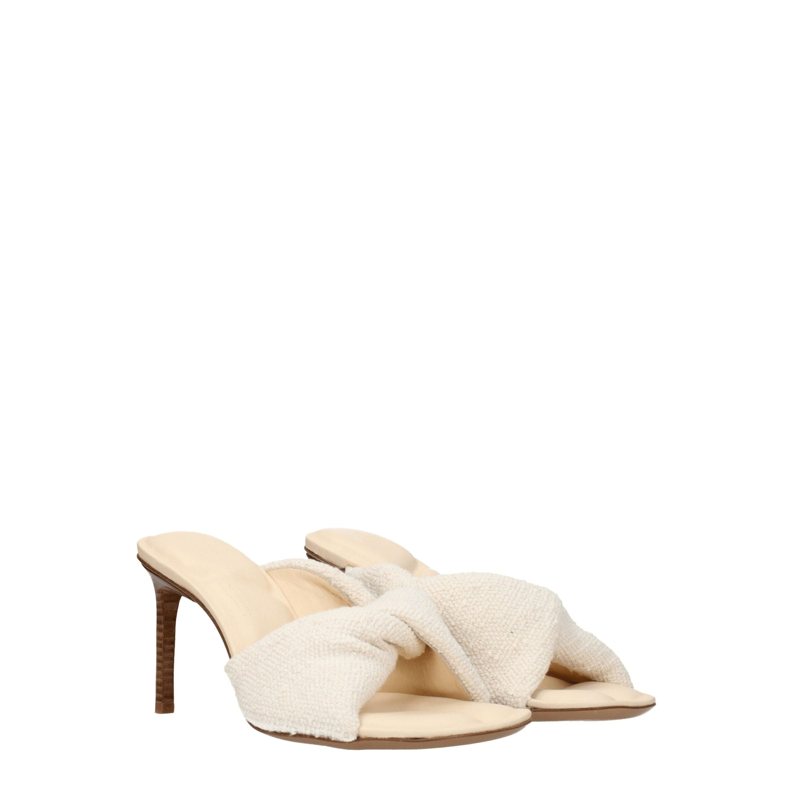 Beige Fabric Stiletto Heel SandalsDescription: The product with MPN 221FO0253078110 and code F76014 fabric in beige is a sandals designed by Jacquemus. Additional Info: Style: Vintage Materials: Fabric Shoe sole: Leather Heel height: 8.5 cm Shoe tip: Open
