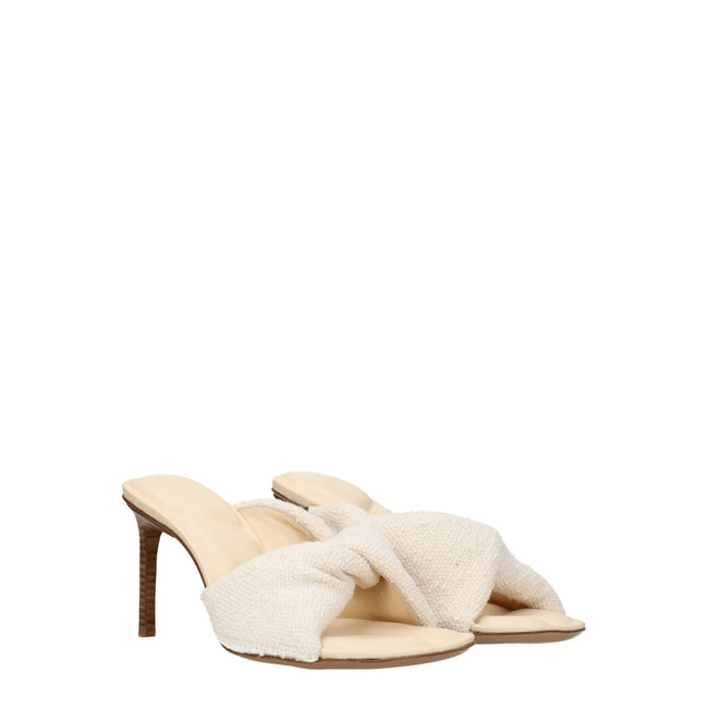 Beige Fabric Stiletto Heel SandalsDescription: The product with MPN 221FO0253078110 and code F76014 fabric in beige is a sandals designed by Jacquemus. Additional Info: Style: Vintage Materials: Fabric Shoe sole: Leather Heel height: 8.5 cm Shoe tip: Open