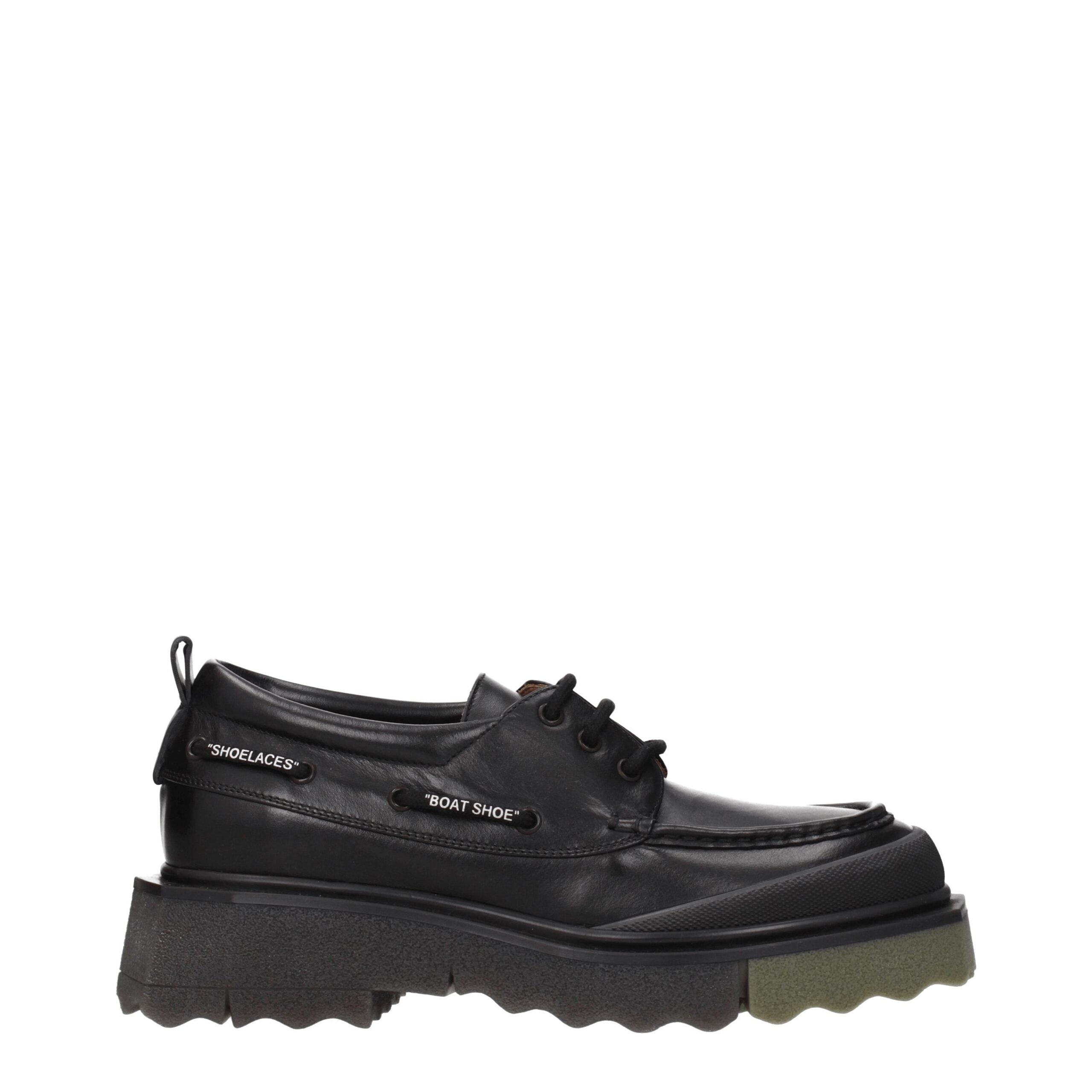 Black Leather Slip-On LoafersDescription: The product with MPN OMIG006LEA0011056 and code F76531 leather in black is a lace up and monkstrap designed by Off-White. It has features like vintage effect. Additional Info: Style: Street Closing type: Lace up C
