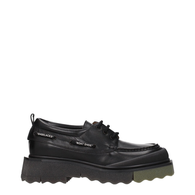 Black Leather Slip-On LoafersDescription: The product with MPN OMIG006LEA0011056 and code F76531 leather in black is a lace up and monkstrap designed by Off-White. It has features like vintage effect. Additional Info: Style: Street Closing type: Lace up C
