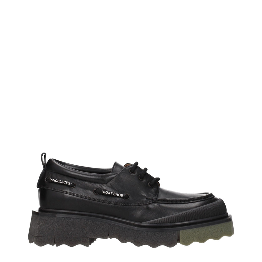 Black Leather Slip-On LoafersDescription: The product with MPN OMIG006LEA0011056 and code F76531 leather in black is a lace up and monkstrap designed by Off-White. It has features like vintage effect. Additional Info: Style: Street Closing type: Lace up C
