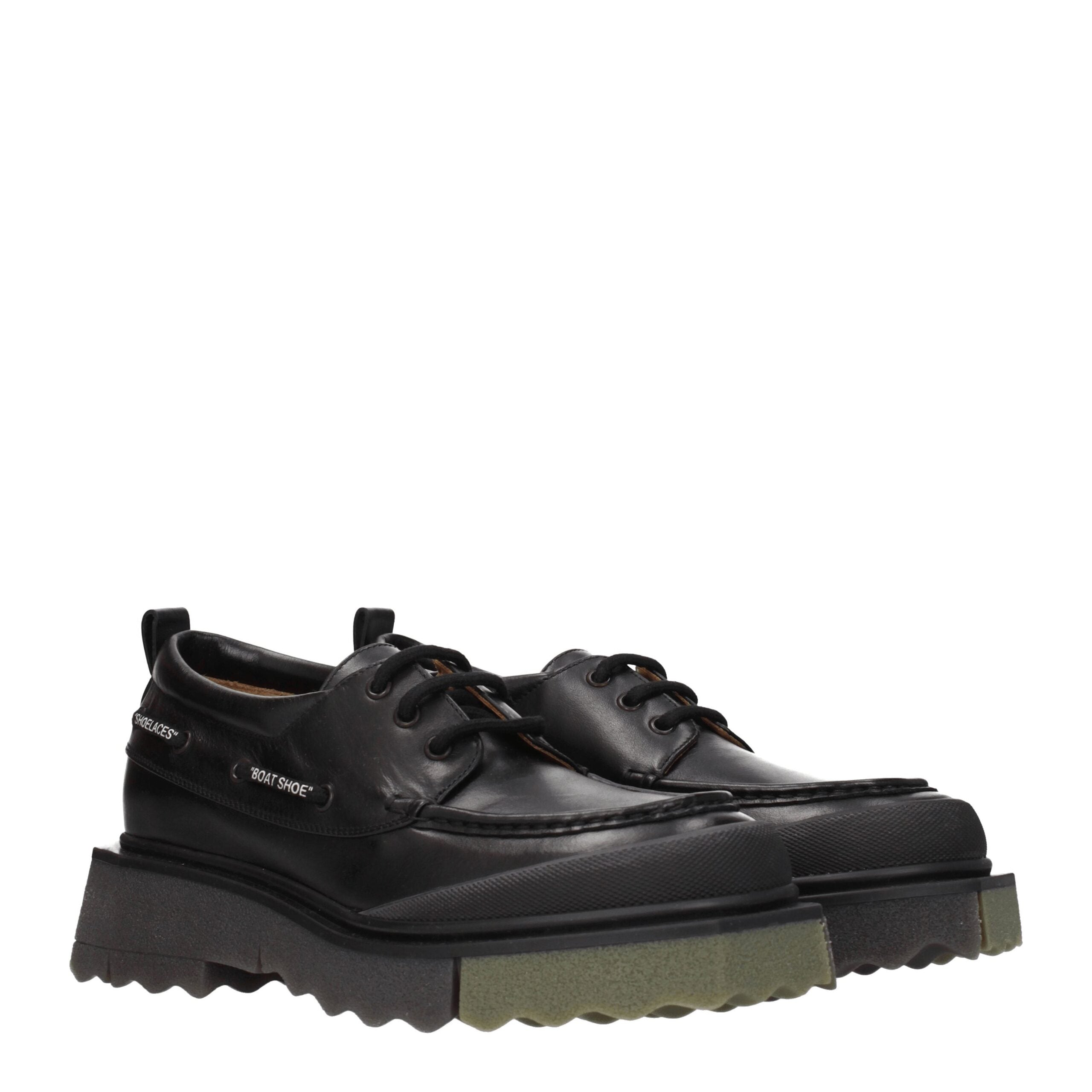 Black Leather Slip-On LoafersDescription: The product with MPN OMIG006LEA0011056 and code F76531 leather in black is a lace up and monkstrap designed by Off-White. It has features like vintage effect. Additional Info: Style: Street Closing type: Lace up C