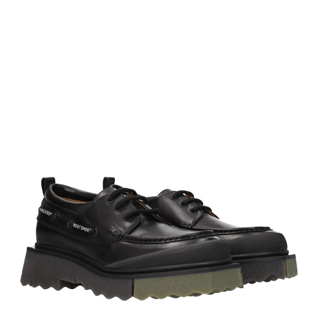Black Leather Slip-On LoafersDescription: The product with MPN OMIG006LEA0011056 and code F76531 leather in black is a lace up and monkstrap designed by Off-White. It has features like vintage effect. Additional Info: Style: Street Closing type: Lace up C