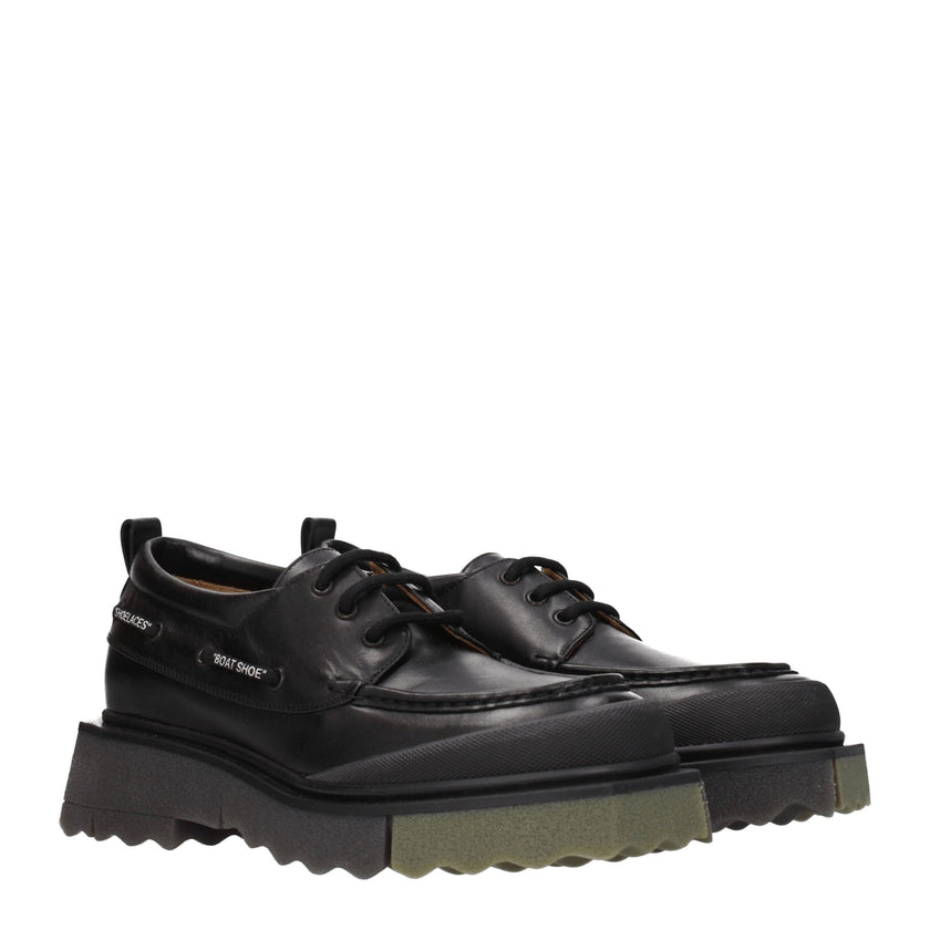 Black Leather Slip-On LoafersDescription: The product with MPN OMIG006LEA0011056 and code F76531 leather in black is a lace up and monkstrap designed by Off-White. It has features like vintage effect. Additional Info: Style: Street Closing type: Lace up C