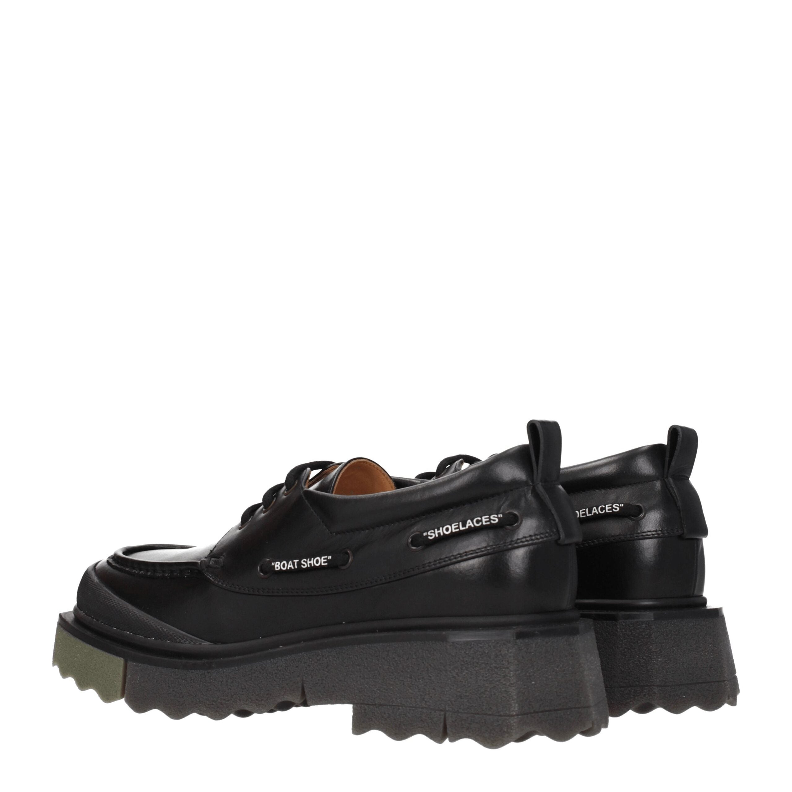 Black Leather Slip-On LoafersDescription: The product with MPN OMIG006LEA0011056 and code F76531 leather in black is a lace up and monkstrap designed by Off-White. It has features like vintage effect. Additional Info: Style: Street Closing type: Lace up C
