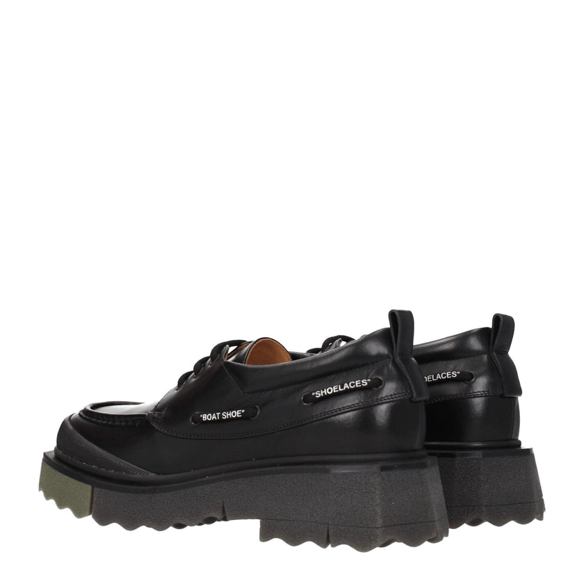 Black Leather Slip-On LoafersDescription: The product with MPN OMIG006LEA0011056 and code F76531 leather in black is a lace up and monkstrap designed by Off-White. It has features like vintage effect. Additional Info: Style: Street Closing type: Lace up C