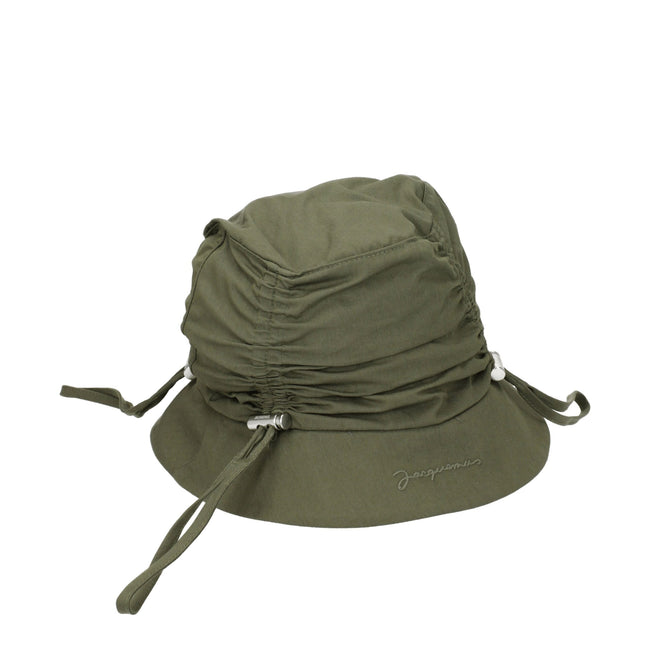Green Cotton Bucket HatDescription: The product with MPN 235AC4705047560 and code F76828 cotton in green is a hats designed by Jacquemus. It has features like front logo. Additional Info: Color details: Silver Style: Casual Materials: Cotton Composition: