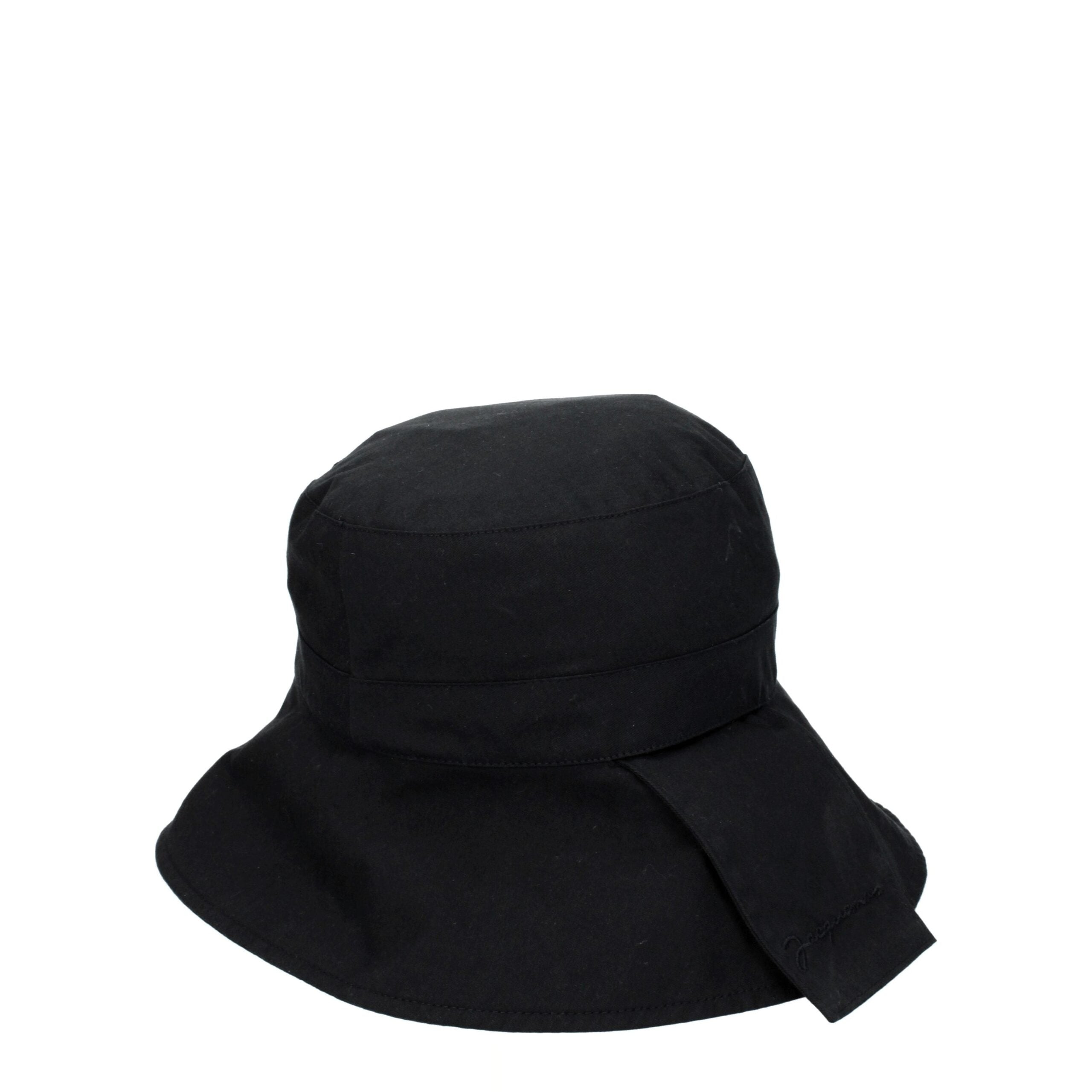 Black Cotton Bucket HatDescription: The product with MPN 235AC4485047380 and code F76830 cotton in black is a hats designed by Jacquemus. It has features like vintage effect. Additional Info: Style: Casual Materials: Cotton Composition: 75% cotton- polyam