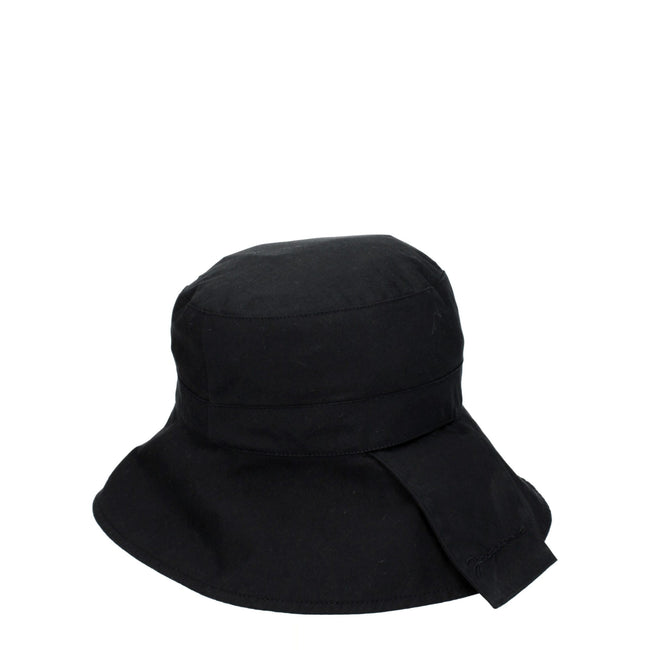 Black Cotton Bucket HatDescription: The product with MPN 235AC4485047380 and code F76830 cotton in black is a hats designed by Jacquemus. It has features like vintage effect. Additional Info: Style: Casual Materials: Cotton Composition: 75% cotton- polyam