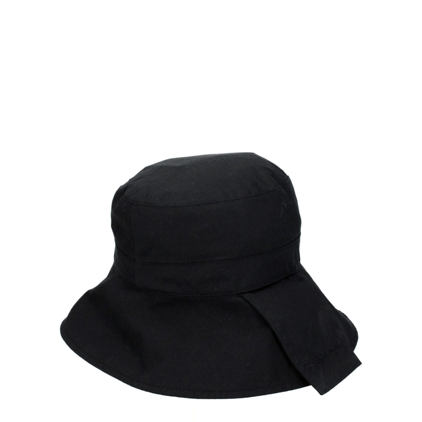 Black Cotton Bucket HatDescription: The product with MPN 235AC4485047380 and code F76830 cotton in black is a hats designed by Jacquemus. It has features like vintage effect. Additional Info: Style: Casual Materials: Cotton Composition: 75% cotton- polyam