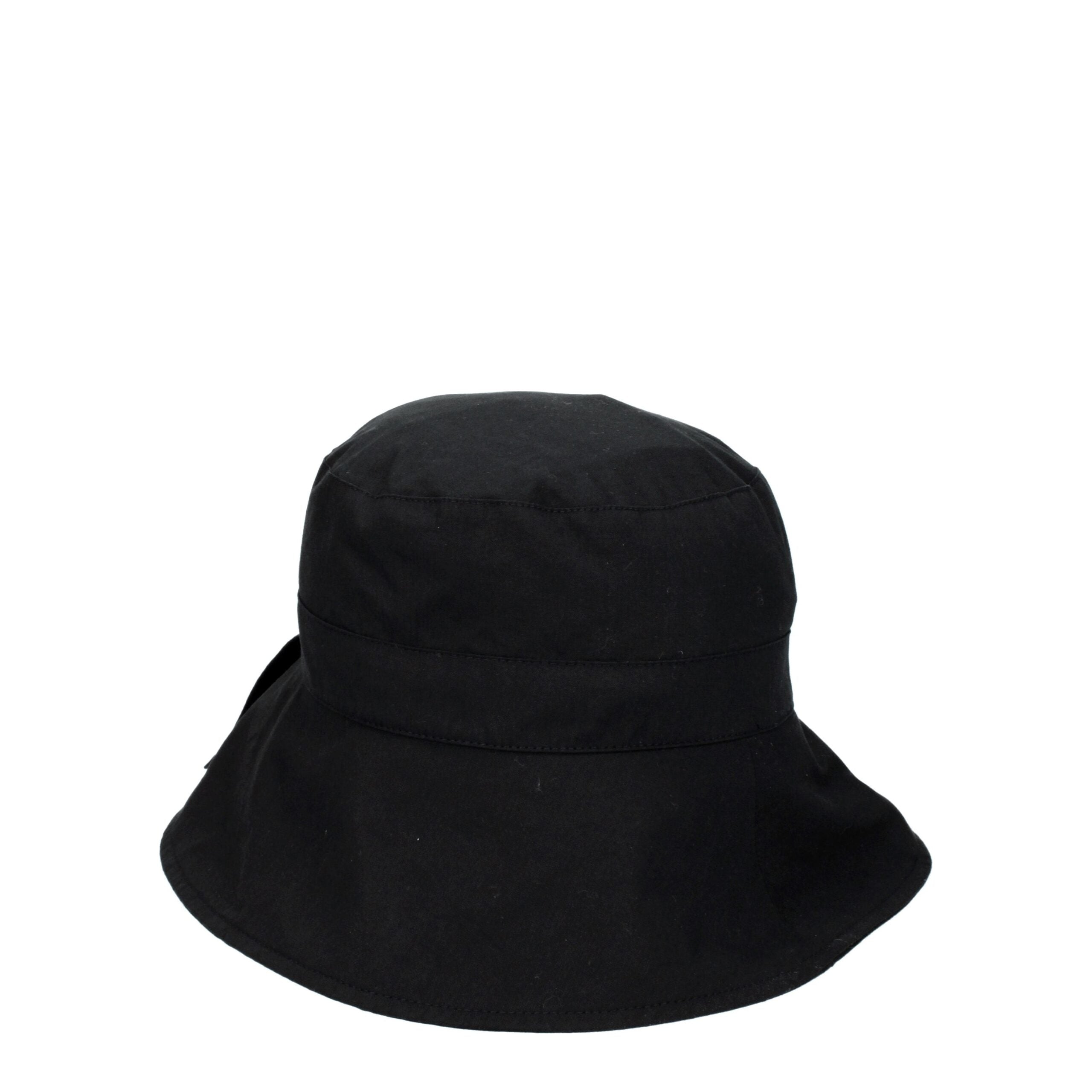 Black Cotton Bucket HatDescription: The product with MPN 235AC4485047380 and code F76830 cotton in black is a hats designed by Jacquemus. It has features like vintage effect. Additional Info: Style: Casual Materials: Cotton Composition: 75% cotton- polyam