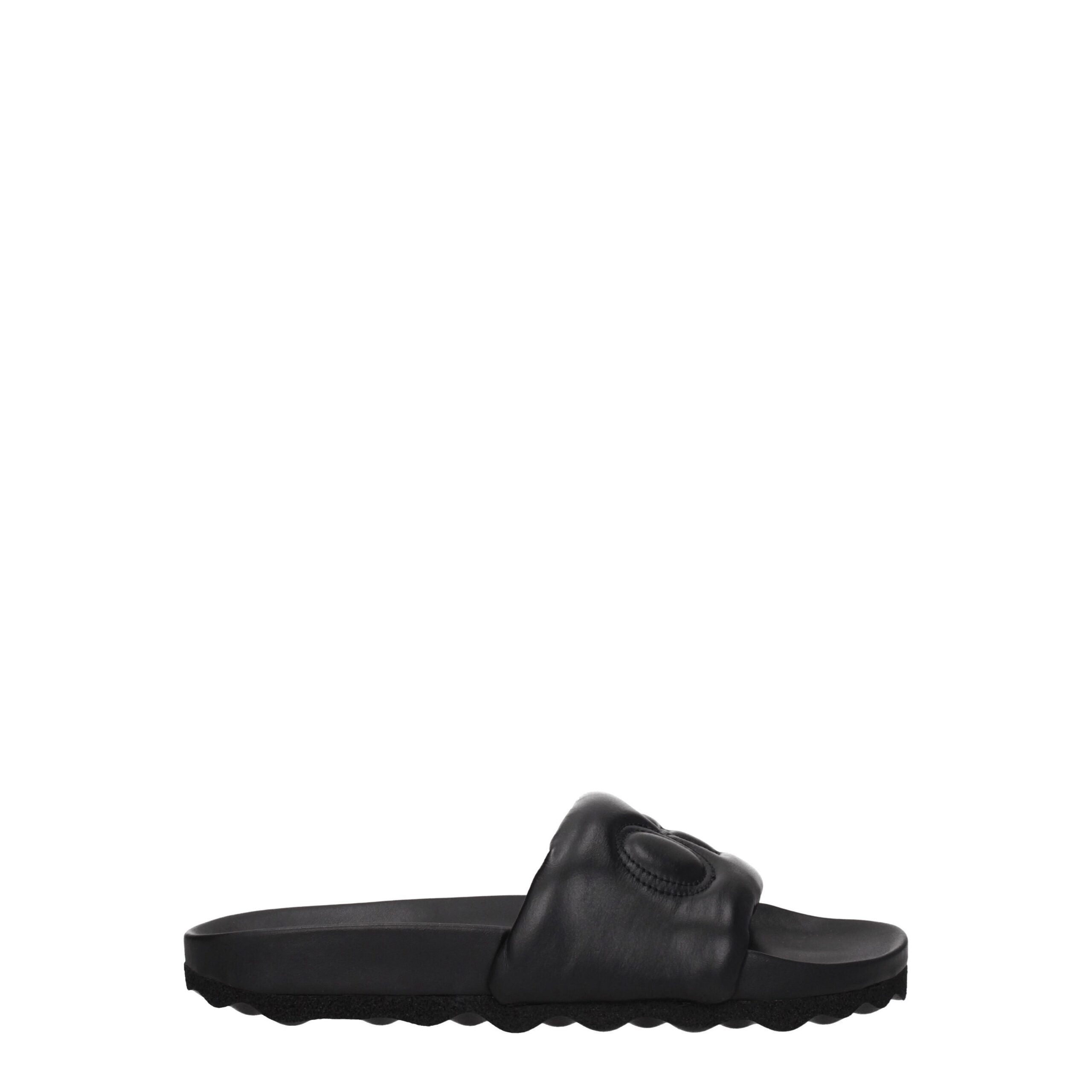 Black Leather SlippersDescription: The product with MPN OMIT001LEA0011010 and code F77104 leather in black is a slippers and clogs designed by Off-White. It has features like front logo. Additional Info: Style: Casual Materials: Leather Shoe sole: Rubber