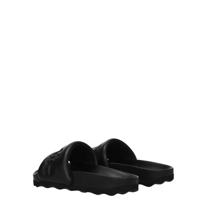 Black Leather SlippersDescription: The product with MPN OWIT001LEA0011010 and code F77847 leather in black is a slippers and clogs designed by Off-White. It has features like front logo. Additional Info: Style: Casual Materials: Leather Shoe sole: Rubber