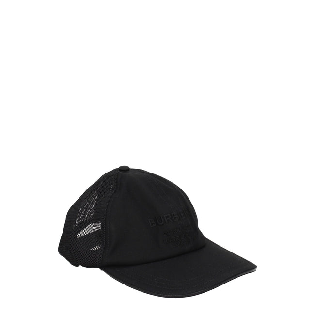 Black Cotton Cap (Baseball Hat)Description: The product with MPN 8066669 and code F77987 cotton in black is a hats designed by Burberry. It has features like front logo. Additional Info: Style: Street Closing type: Button Closure Materials: Cotton MPN: 80