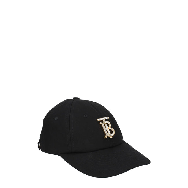Black Cotton Cap (Baseball Hat)Description: The product with MPN 8063756 and code F77989 cotton in black is a hats designed by Burberry. It has features like back adjustable straps, front logo, rhinestone. Additional Info: Style: Casual Closing type: Buck