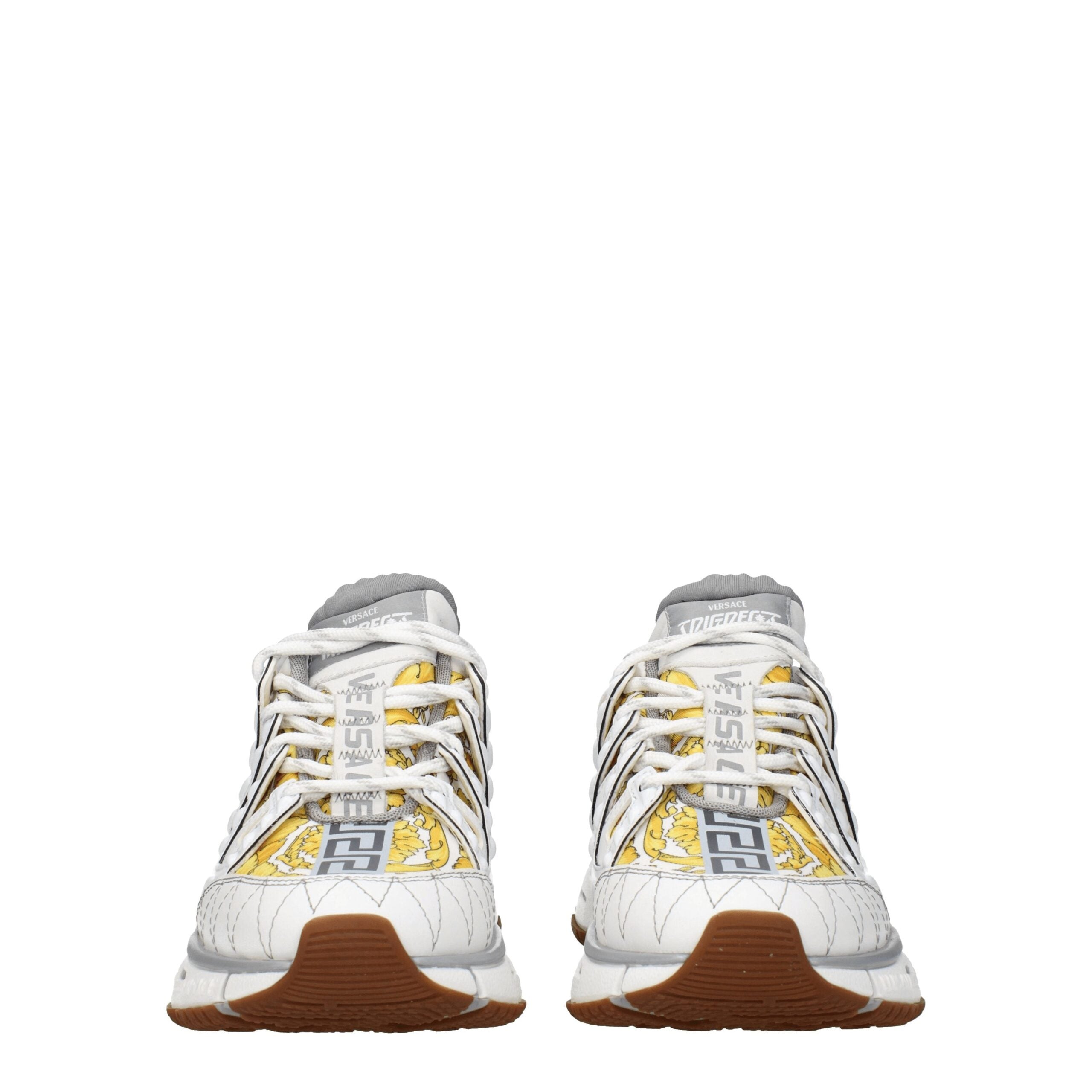 White Fabric Athletic SneakersDescription: The product with MPN 1004182D15TCG6WA70 and code F78134 fabric in white is a sneakers designed by Versace. It has features like front logo, side logo, back logo, print which can vary. Additional Info: Style: Casu
