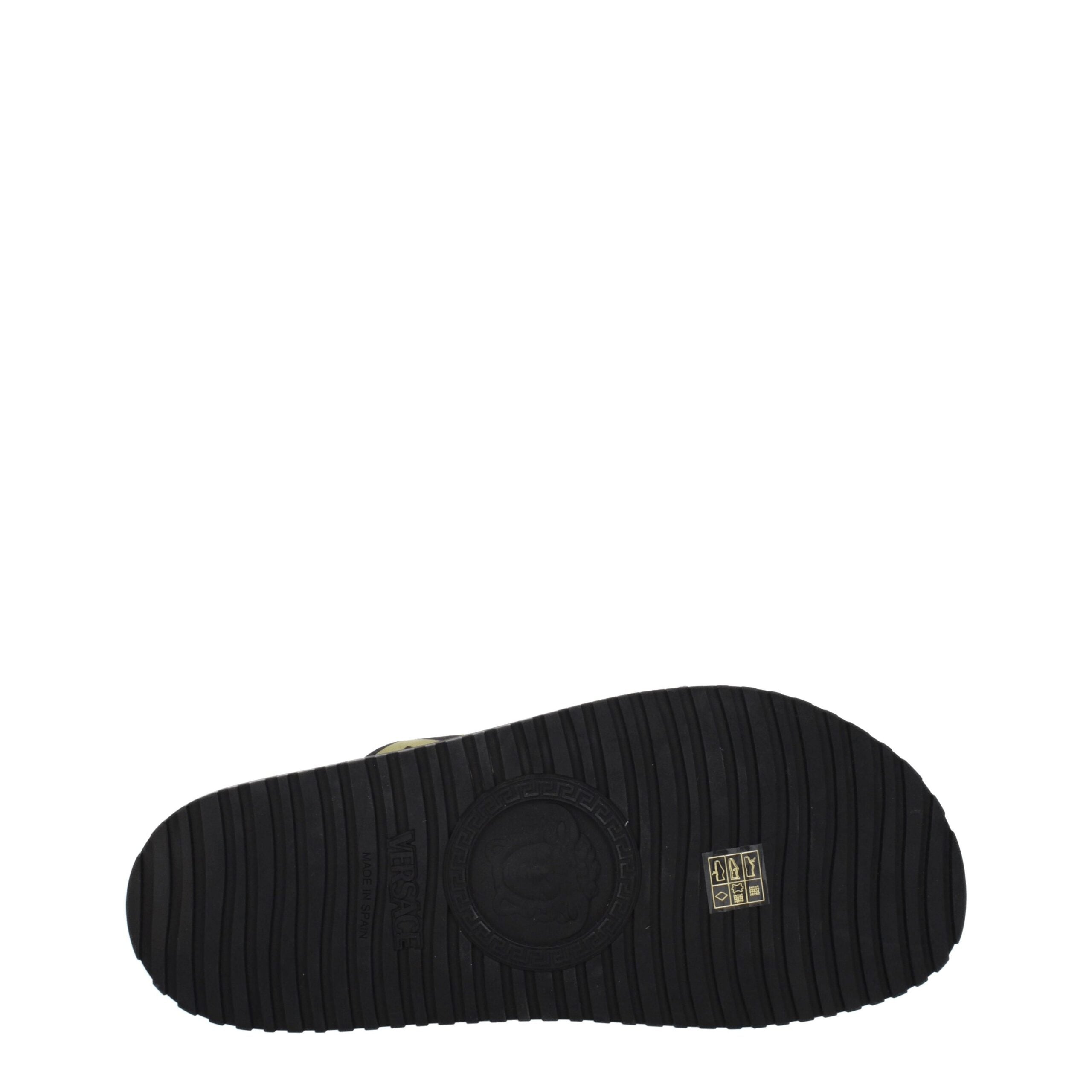 Black Fabric SlippersDescription: The product with MPN 10083181A059582B150 and code F76789 fabric in black is a slippers and clogs designed by Versace. Additional Info: Style: Casual Materials: Fabric Shoe sole: Rubber Shoe tip: Open toe Heel type: Low an