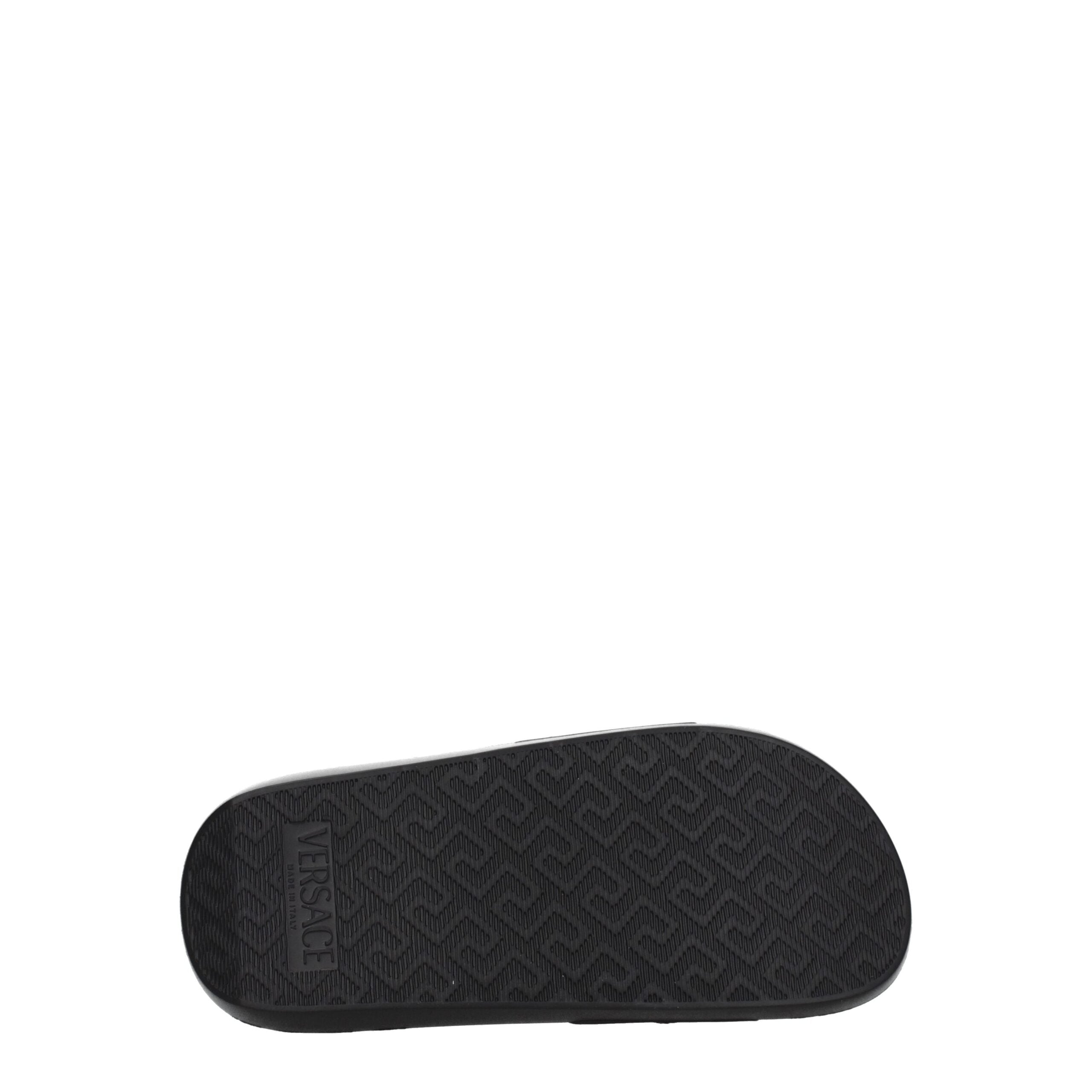 Black Leather Slippers with Gold Detail by Versace