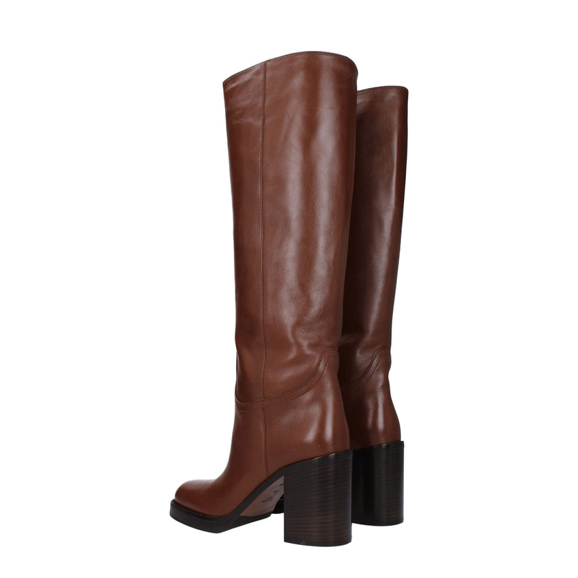Brown Leather High Heel BootsDescription: The product with MPN 1W281N070090F0046 and code F78782 leather in brown is a boots designed by Prada. Additional Info: Style: Casual Materials: Leather Shoe sole: Leather Heel height: 9 cm Shoe tip: Round toe Heel