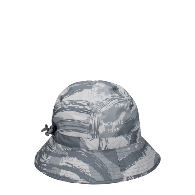 Gray Polyester Bucket HatDescription: The product with MPN 3B00001596I0F92 and code F78991 polyester in gray is a hats designed by Moncler. It has features like front logo. Additional Info: Style: Sporty Glam Closing type: Drawstring Closure Materials: Po