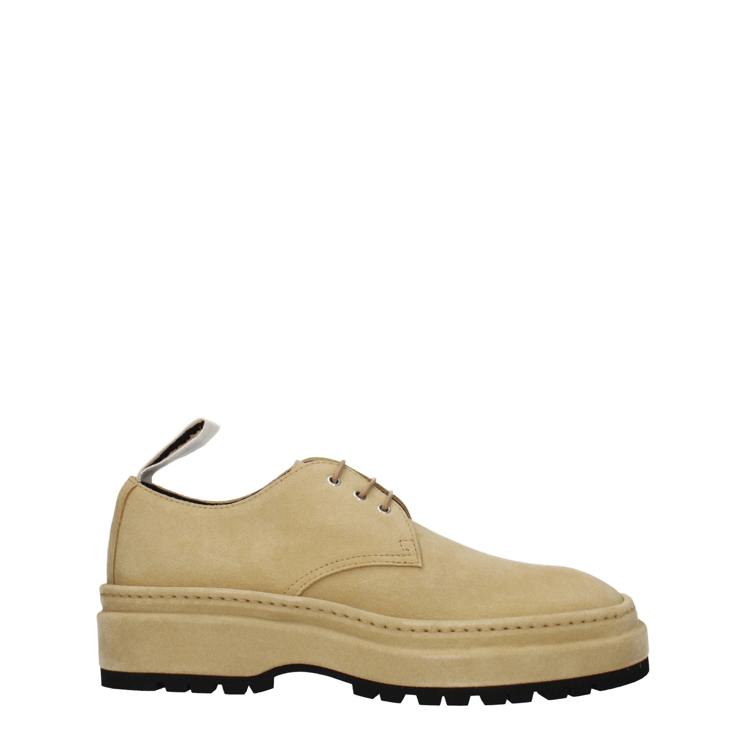Beige Leather Oxfords And DerbiesDescription: The product with MPN 236FO1214031130 and code F79069 suede in beige is a lace up and monkstrap designed by Jacquemus. It has features like back logo. Additional Info: Style: Casual Closing type: Lace up Closur