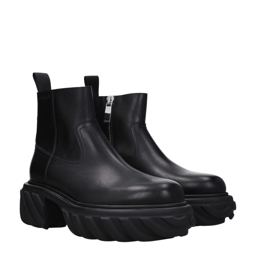 Black Leather Ankle BootsDescription: The product with MPN OMID029LEA0011010 and code F79083 leather in black is a ankle boots designed by Off-White. It has features like side logo. Additional Info: Style: Casual Closing type: Zip Closure Materials: Leath
