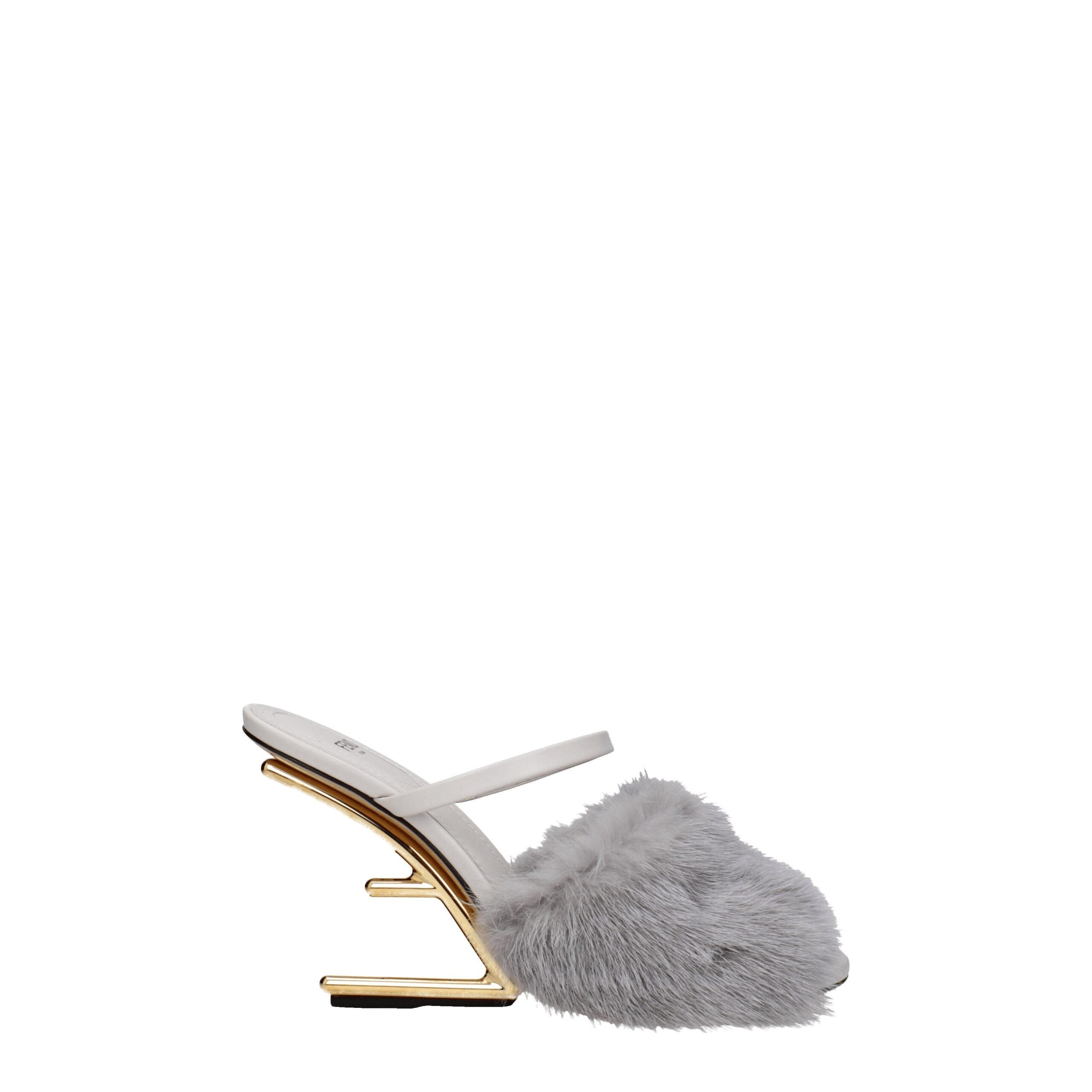 Gray Mink SlippersDescription: The product with MPN 8R8212AHGHF1IDQ and code F79304 mink in gray is a sandals designed by Fendi. It has features like side logo. Additional Info: Style: Casual Materials: Leather Shoe sole: Leather Heel height: 10 cm Shoe t