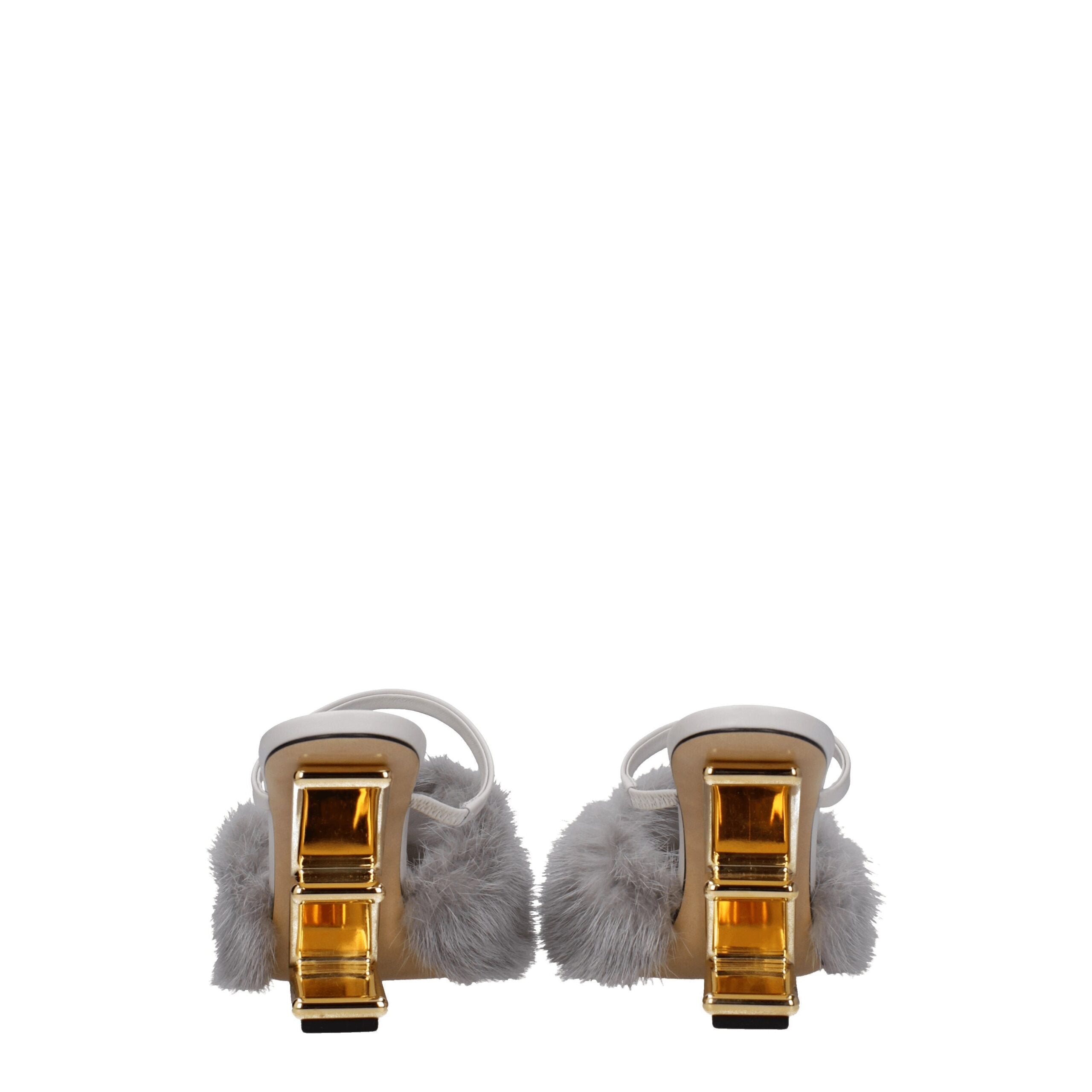 Graue Leder-Mink-Sandalen mit seitlichem Logo