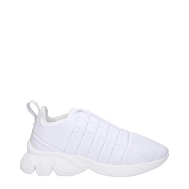 White Leather SneakersDescription: The product with MPN 8056654 and code F79878 leather in white is a sneakers designed by Burberry. It has features like front logo, back logo. Additional Info: Style: Casual Closing type: Lace up Closure Materials: Leathe