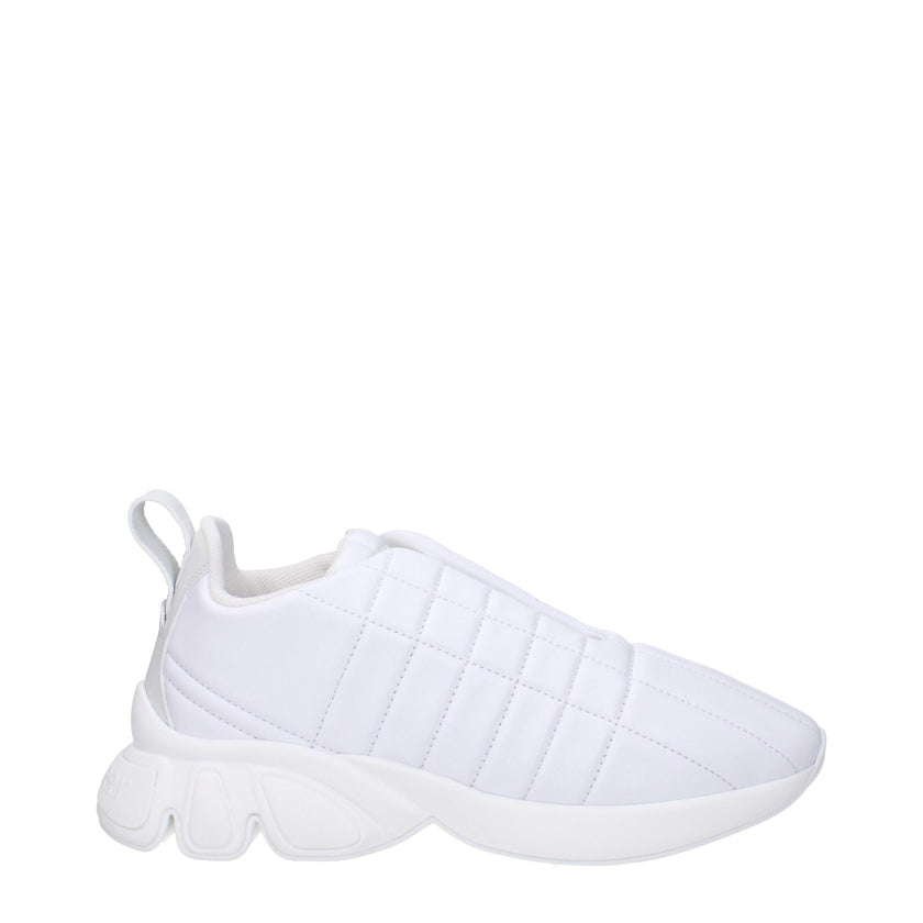 White Leather SneakersDescription: The product with MPN 8056654 and code F79878 leather in white is a sneakers designed by Burberry. It has features like front logo, back logo. Additional Info: Style: Casual Closing type: Lace up Closure Materials: Leathe
