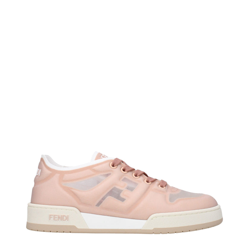 Pink Fibres SneakersDescription: The product with MPN 8E8415AN7KF1KO7 and code F79877 net in pink is a sneakers designed by Fendi. It has features like front logo, side logo, back logo. Additional Info: Style: Casual Closing type: Lace up Closure Material