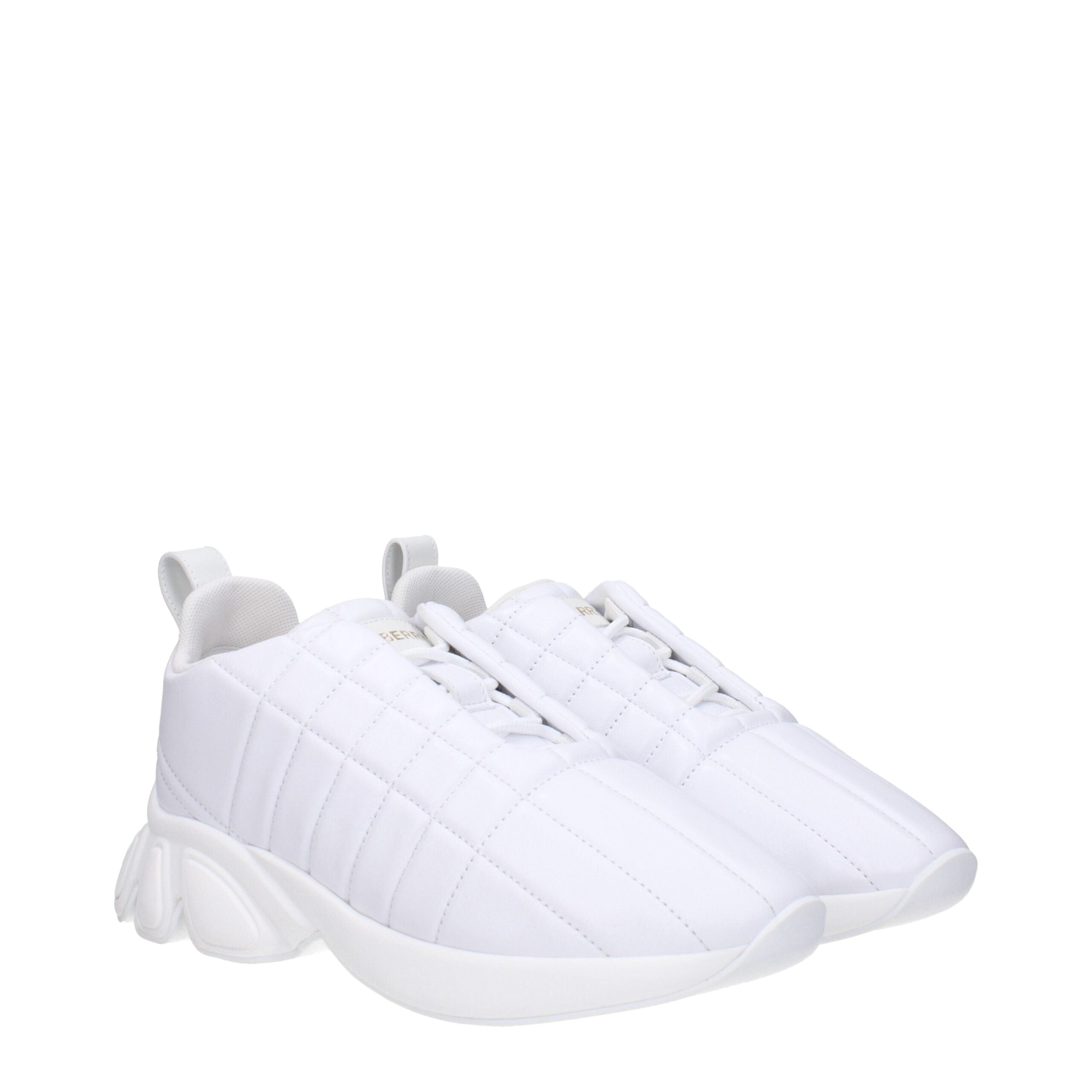 White Leather SneakersDescription: The product with MPN 8056654 and code F79878 leather in white is a sneakers designed by Burberry. It has features like front logo, back logo. Additional Info: Style: Casual Closing type: Lace up Closure Materials: Leathe