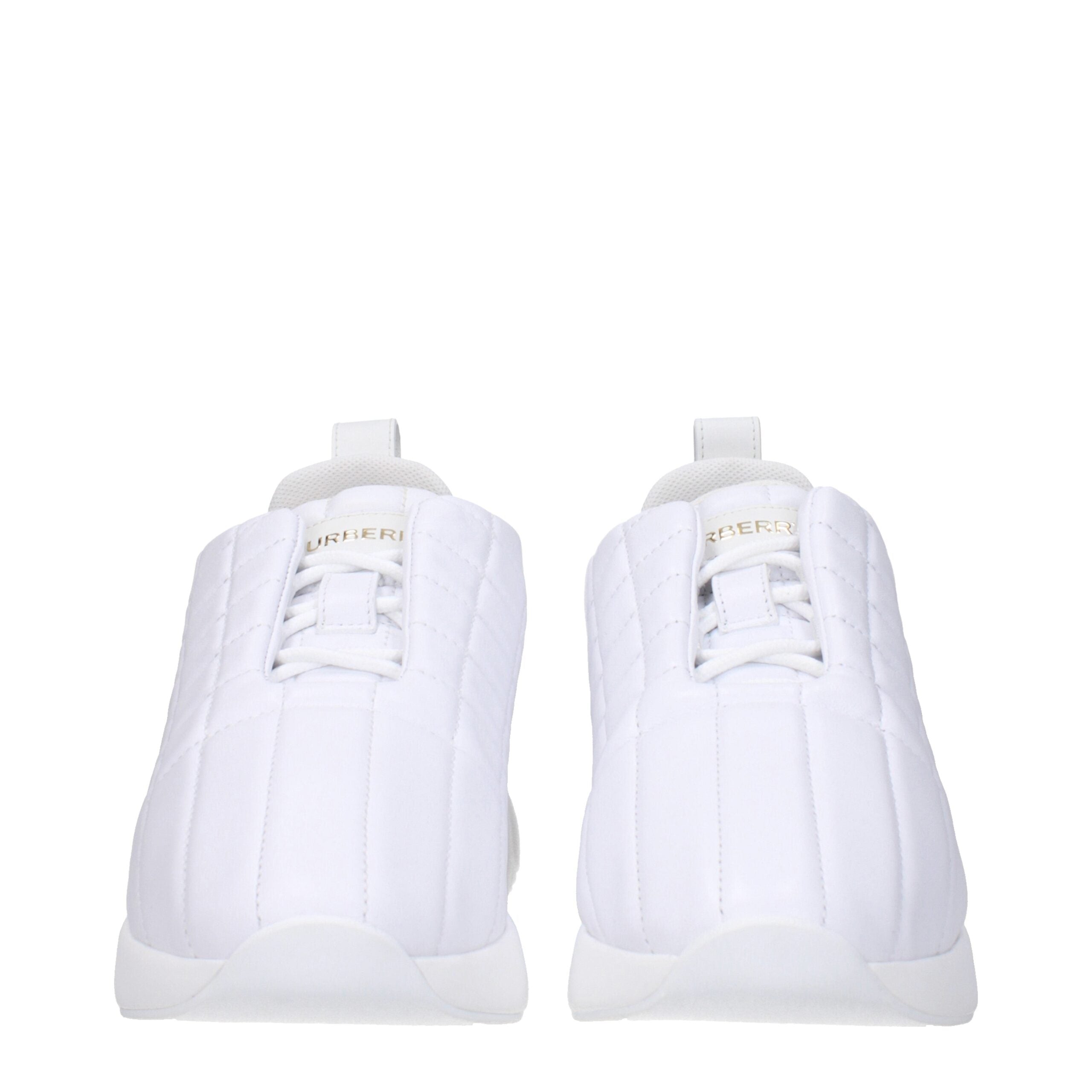 White Leather SneakersDescription: The product with MPN 8056654 and code F79878 leather in white is a sneakers designed by Burberry. It has features like front logo, back logo. Additional Info: Style: Casual Closing type: Lace up Closure Materials: Leathe