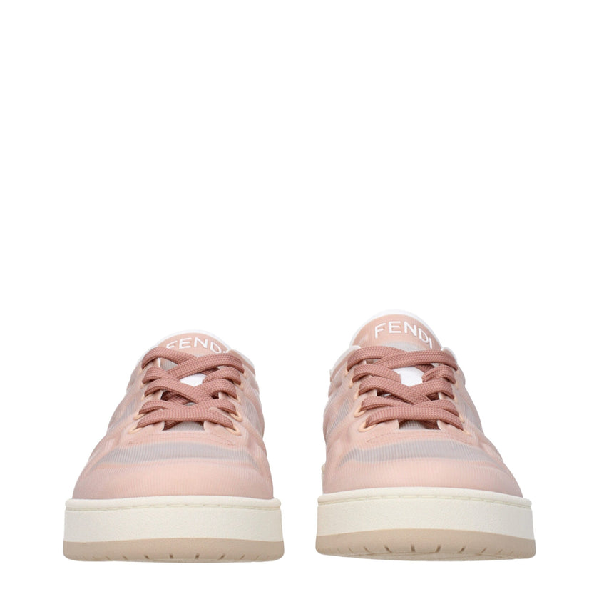 Pink Fibres SneakersDescription: The product with MPN 8E8415AN7KF1KO7 and code F79877 net in pink is a sneakers designed by Fendi. It has features like front logo, side logo, back logo. Additional Info: Style: Casual Closing type: Lace up Closure Material