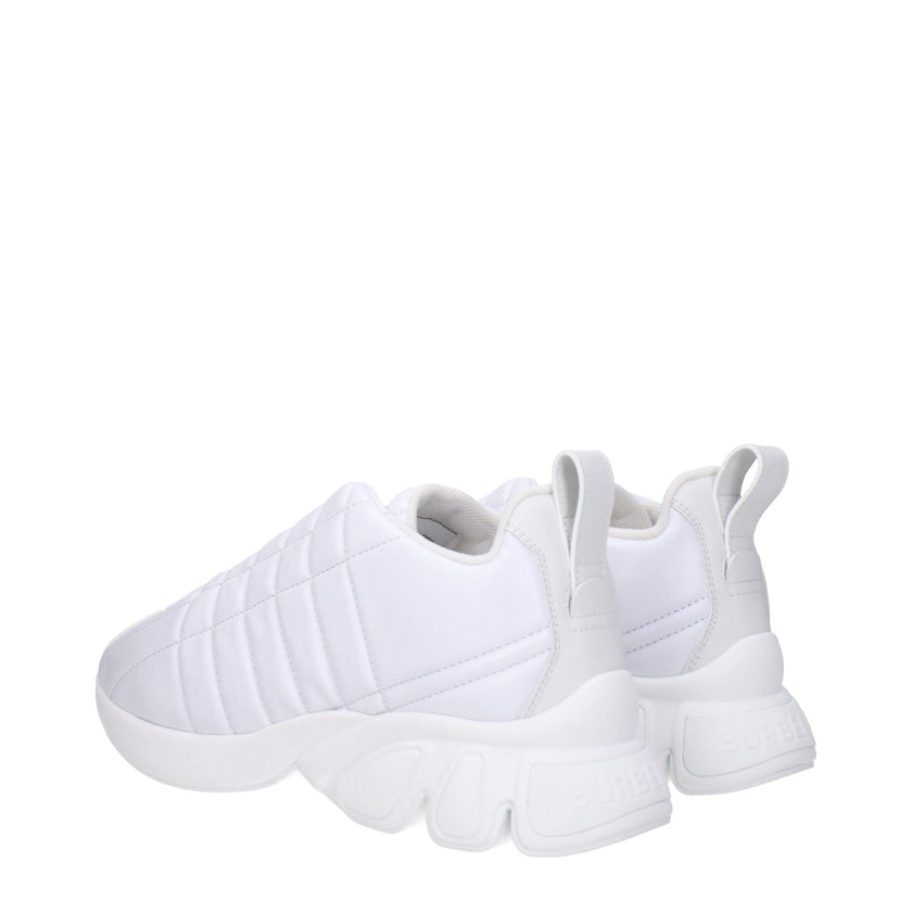 White Leather SneakersDescription: The product with MPN 8056654 and code F79878 leather in white is a sneakers designed by Burberry. It has features like front logo, back logo. Additional Info: Style: Casual Closing type: Lace up Closure Materials: Leathe