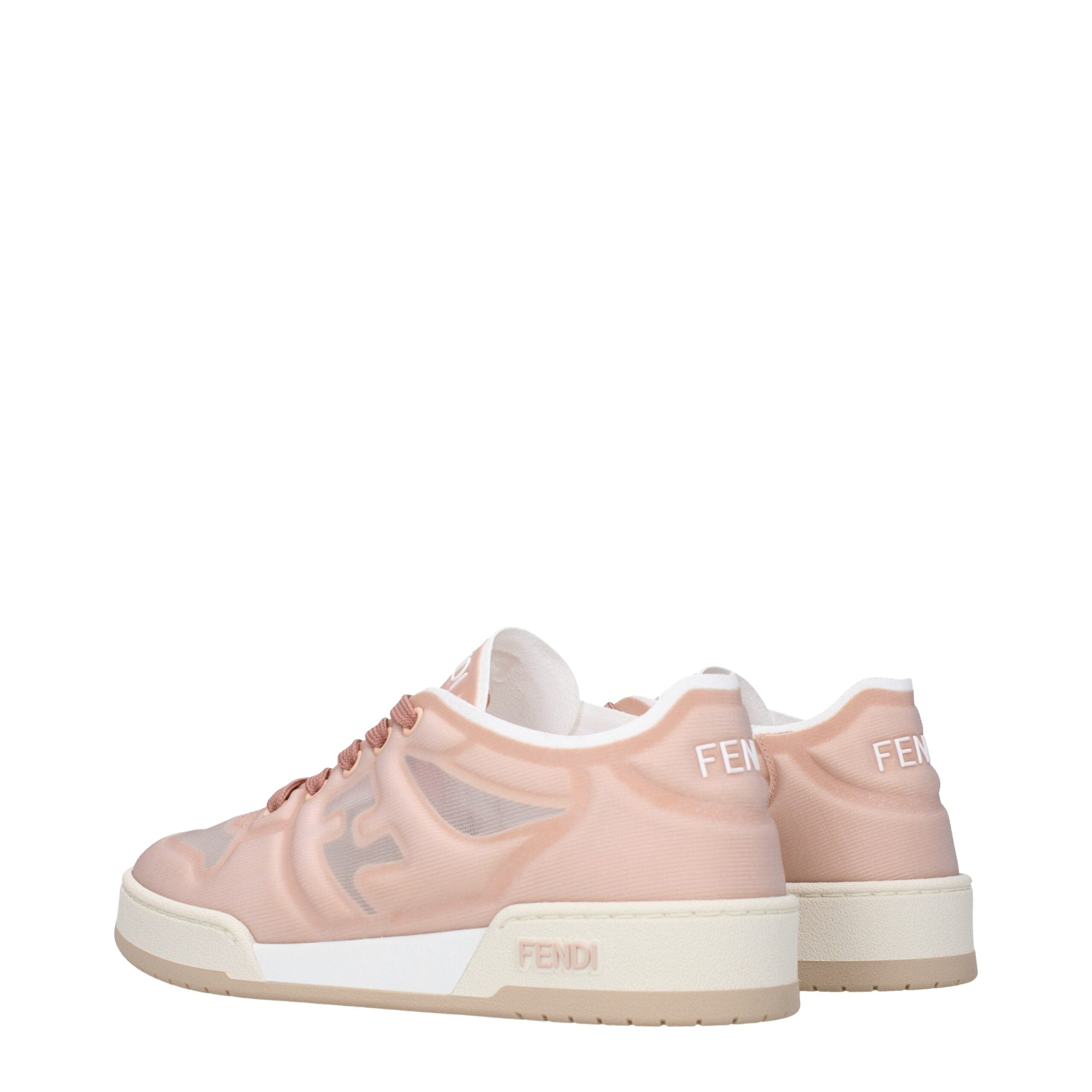 Pink Fibres SneakersDescription: The product with MPN 8E8415AN7KF1KO7 and code F79877 net in pink is a sneakers designed by Fendi. It has features like front logo, side logo, back logo. Additional Info: Style: Casual Closing type: Lace up Closure Material