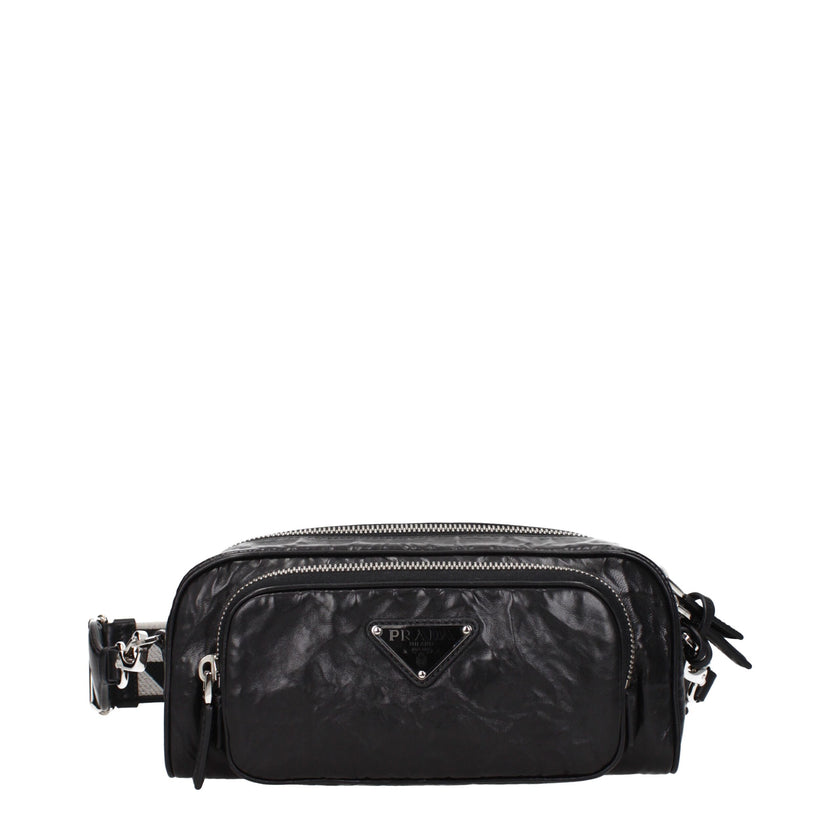 Black Leather Crossbody BagDescription: The product with MPN 1BH198UVL4OOF0002 and code F80568 leather in black is a crossbody bags designed by Prada. It has features like front logo, adjustable shoulder, removable shoulder, removable details. Additional