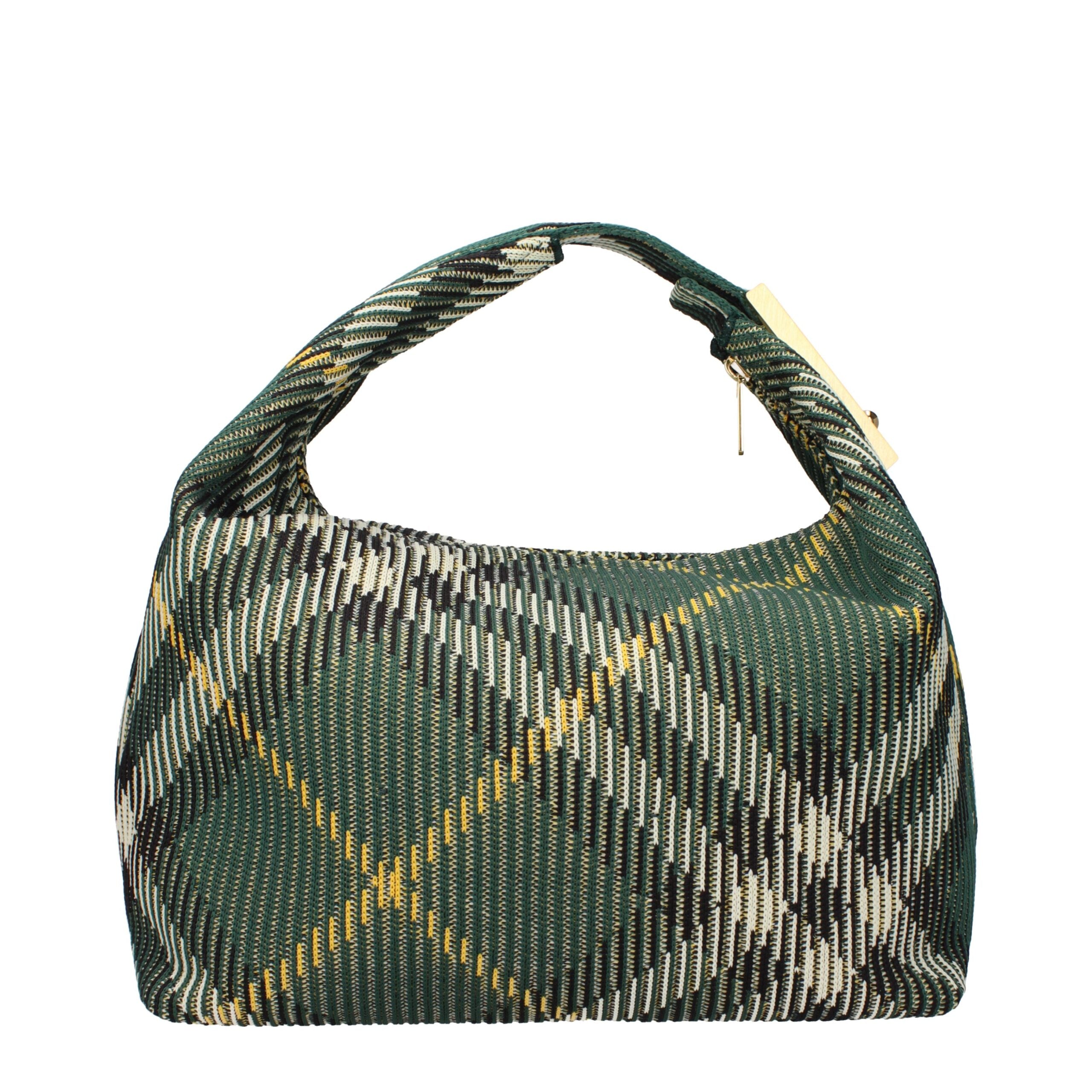 Green Fabric HandbagDescription: The product with MPN 808204MEDIA7 and code F80583 fabric in green is a handbags designed by Burberry. Additional Info: Color details: Gold Bag size: Medium Handle length: 13 cm Depth: 17 cm Closing type: Zip Closure Materi