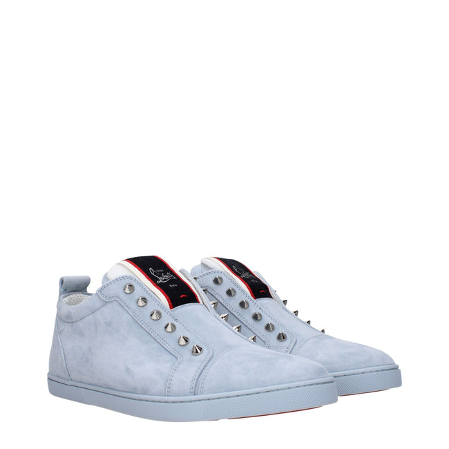 Blue Leather Slip-On LoafersDescription: The product with MPN 3200466I588 and code F80518 suede in blue is a slip on designed by Louboutin. It has features like front logo, studs. Additional Info: Color details: Silver Shoe sole: Rubber Shoe tip: Round to