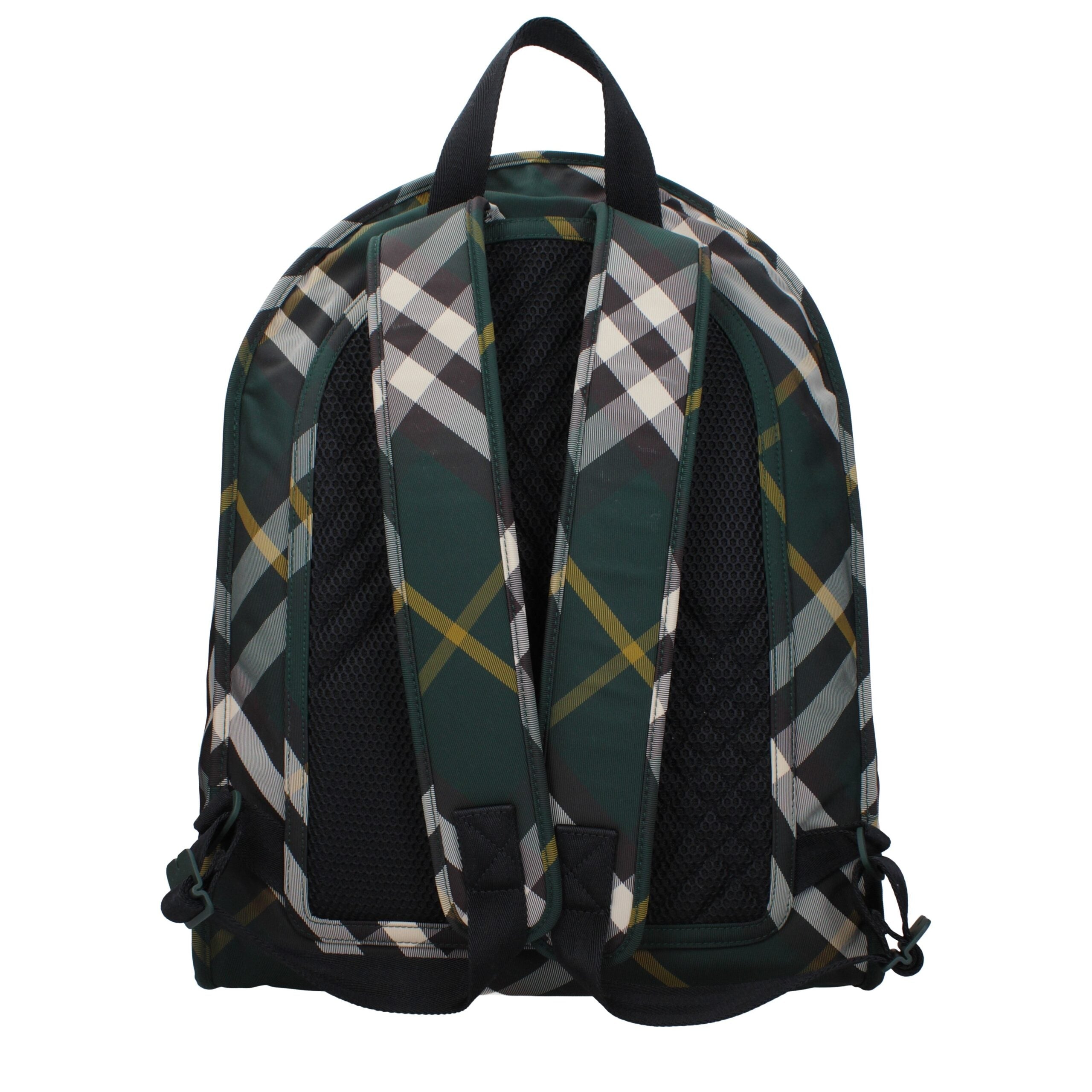 Green Fabric BackpackDescription: The product with MPN 8080679 and code F80533 fabric in green is a backpacks and bumbags designed by Burberry. It has features like back adjustable straps, print which can vary. Additional Info: Color details: Silver Bag s