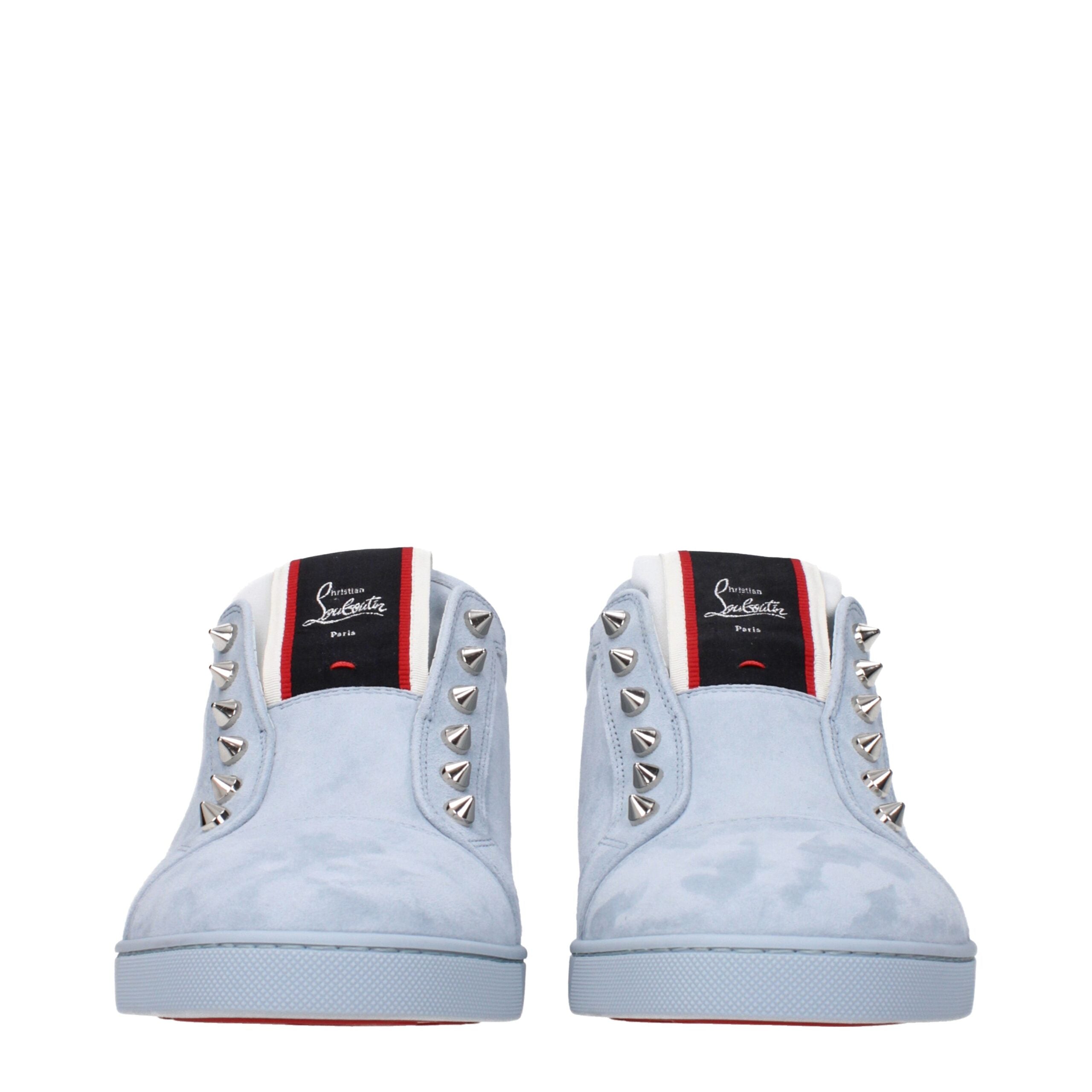 Blue Leather Slip-On LoafersDescription: The product with MPN 3200466I588 and code F80518 suede in blue is a slip on designed by Louboutin. It has features like front logo, studs. Additional Info: Color details: Silver Shoe sole: Rubber Shoe tip: Round to