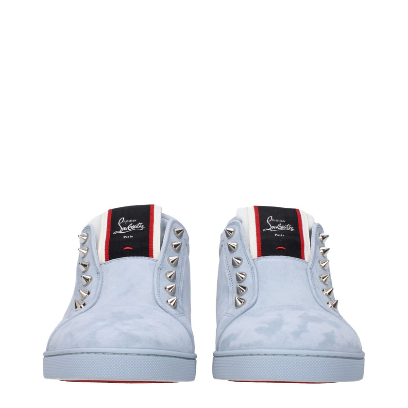 Blue Leather Slip-On LoafersDescription: The product with MPN 3200466I588 and code F80518 suede in blue is a slip on designed by Louboutin. It has features like front logo, studs. Additional Info: Color details: Silver Shoe sole: Rubber Shoe tip: Round to