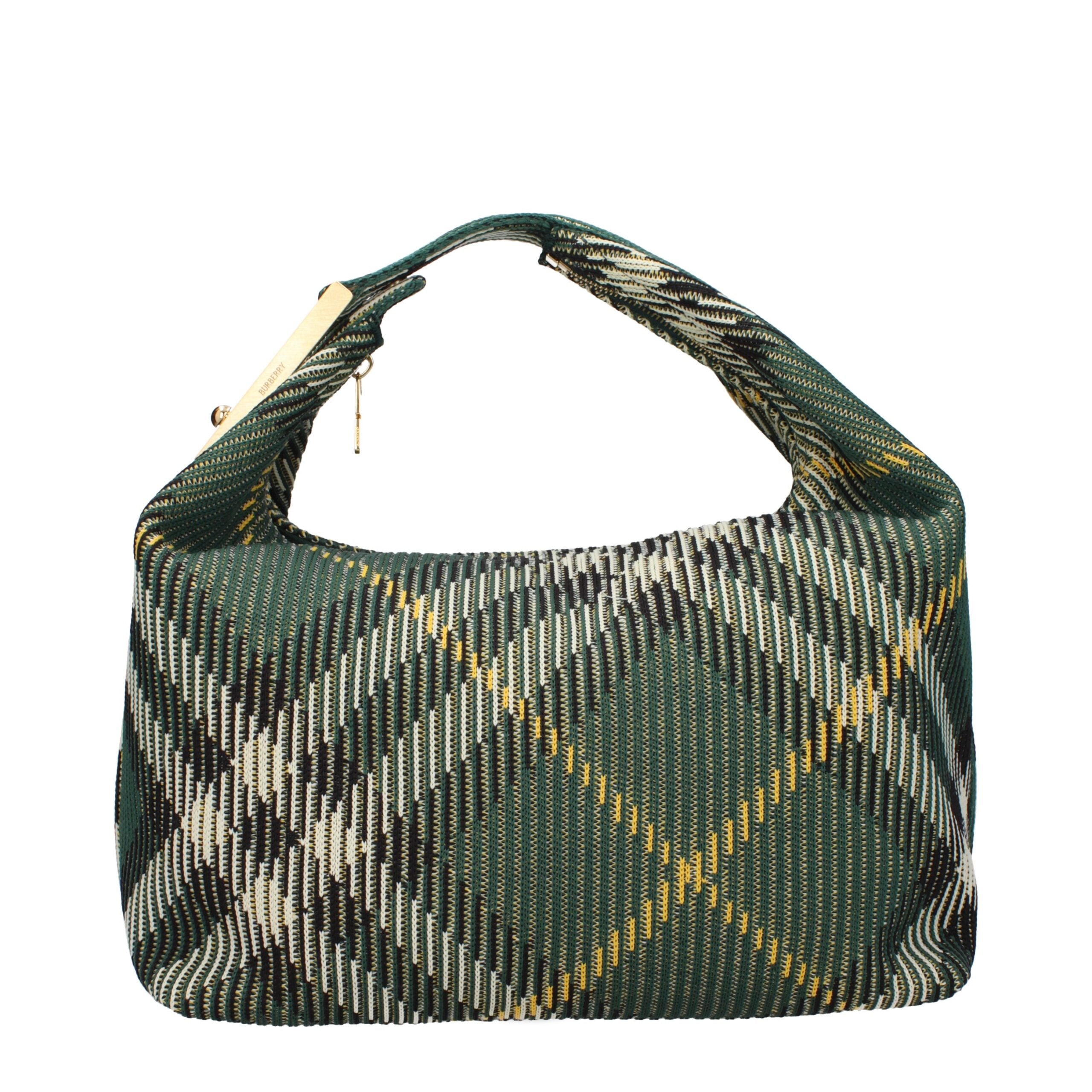 Green Fabric HandbagDescription: The product with MPN 808204MEDIA7 and code F80583 fabric in green is a handbags designed by Burberry. Additional Info: Color details: Gold Bag size: Medium Handle length: 13 cm Depth: 17 cm Closing type: Zip Closure Materi
