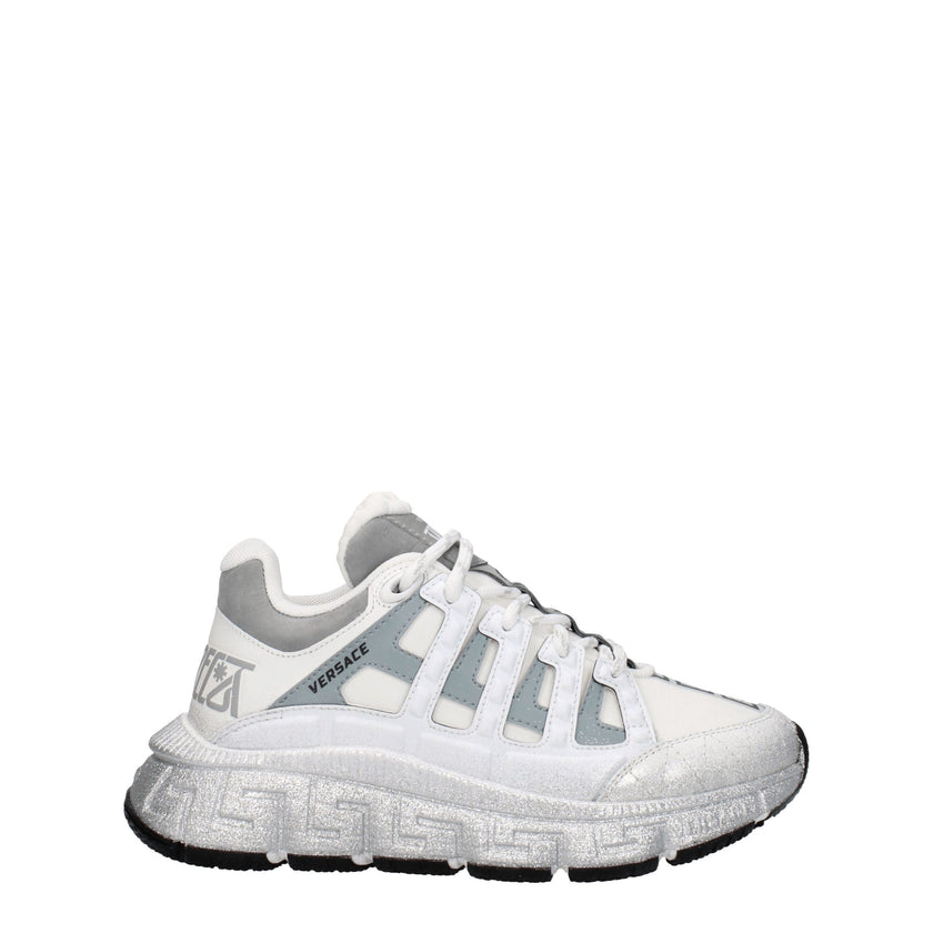 White Fabric Athletic SneakersDescription: The product with MPN 10041821A081592W270 and code F78135 fabric in white is a sneakers designed by Versace. It has features like front logo, side logo, back logo. Additional Info: Style: Casual Closing type: Lace
